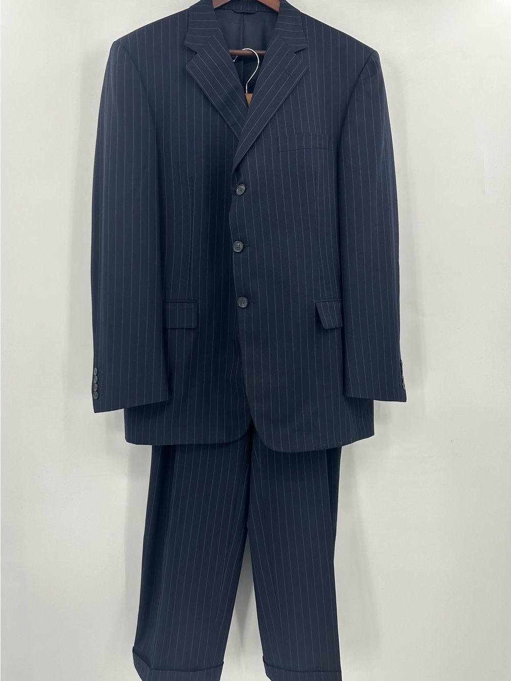 Monteleone’s Classic Navy Pinstripe Custom Two-Piece Suit - Tailored Formal Wear